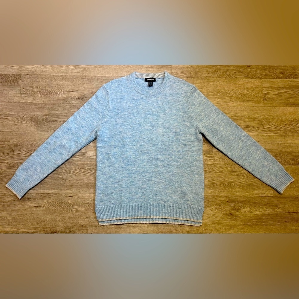 NEW - Express Mens Medium Light Blue/Light Grey Heathered Crewneck Sweater